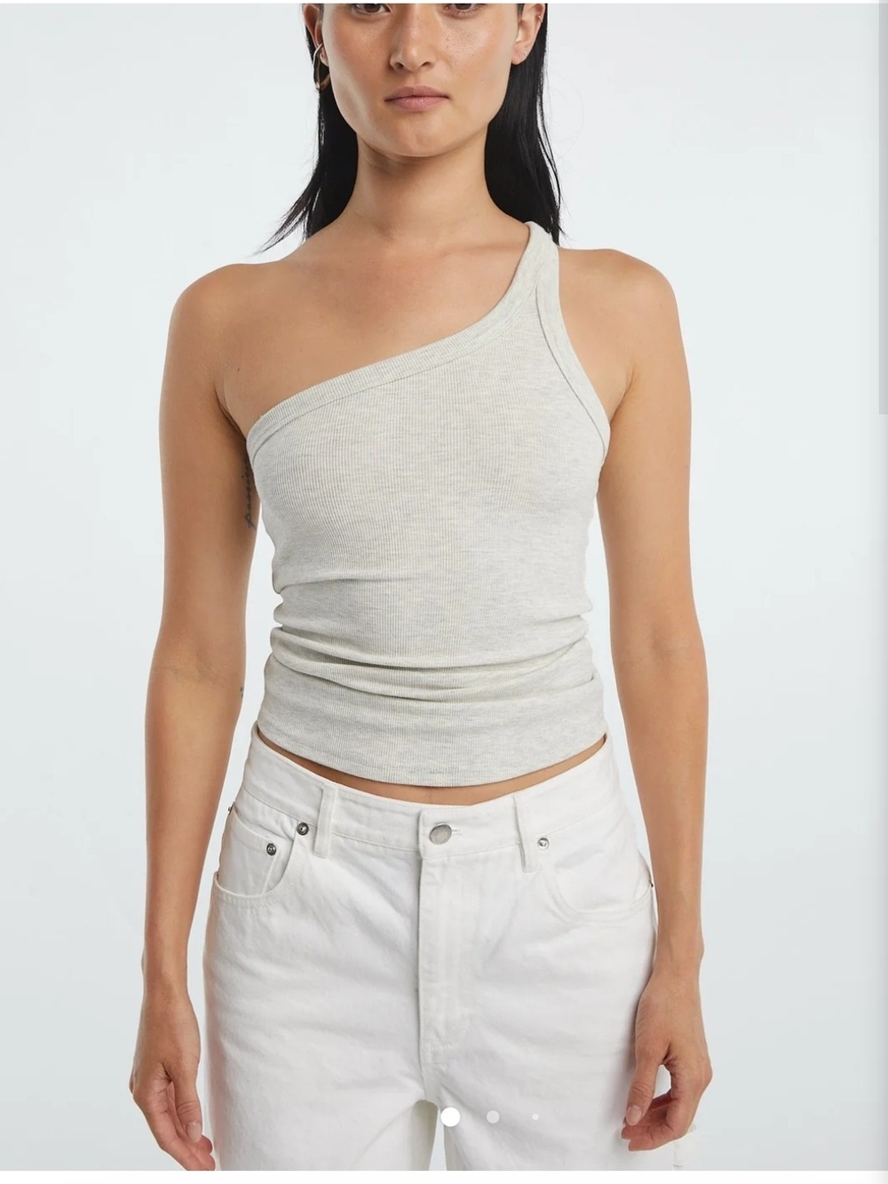 The LINE by K DRISS  One-Shoulder R Tank in BONE-tAN SZ m